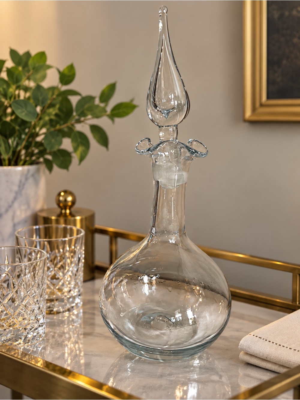 Vintage Blenko Hand-Blown Glass Decanter Flame Stopper – 14”
